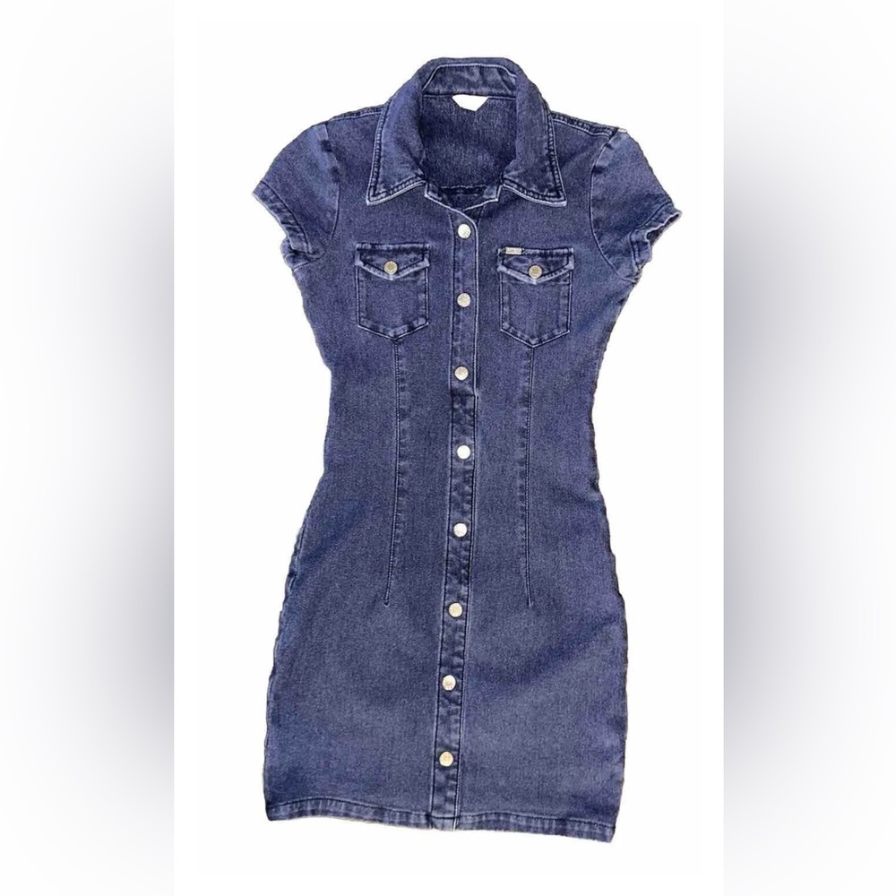 GUESS Vintage Denim Blue Jean Stretch Dress Sz XS Knee High